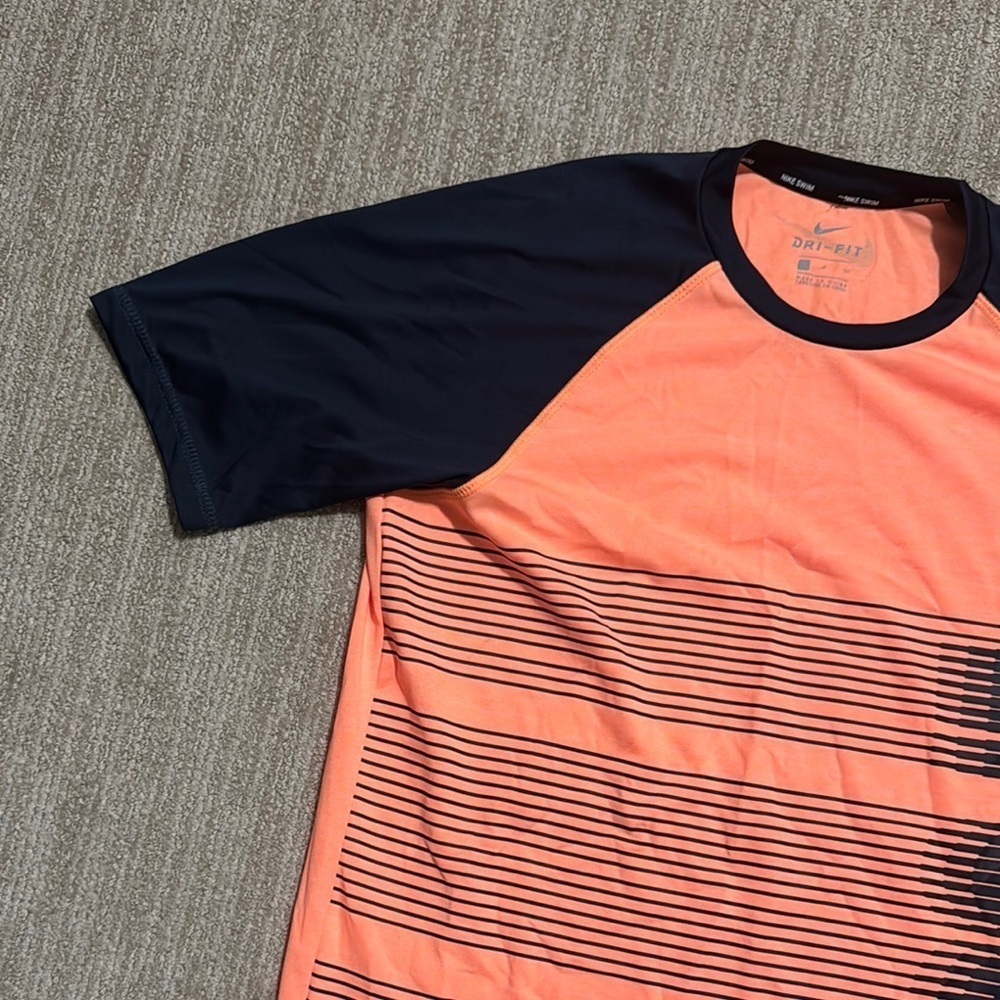 Nike Swim Dri-FIT Hydroguard Short Sleeve Shirt Orange/Navy Men's Size S UPF 40+ - Picture 3 of 12